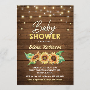 Sonnenblume Babydusche Rustikaler Holzfall Sommer Einladung
