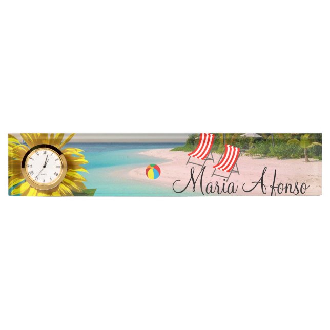 Sonnenblume Beach Desk Namensplakette (Vorderseite)