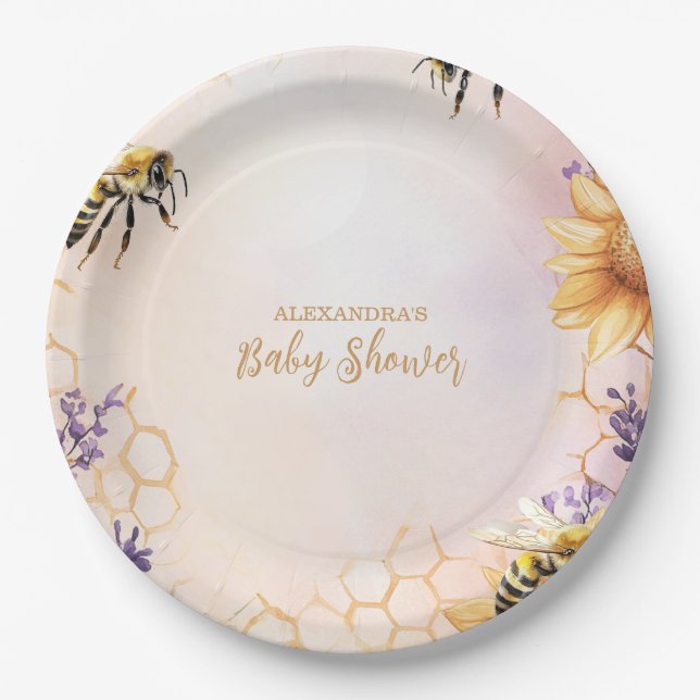 Sonnenblume Bee Baby Dusche Mommy zu Baby Dusche Pappteller (Vorderseite)