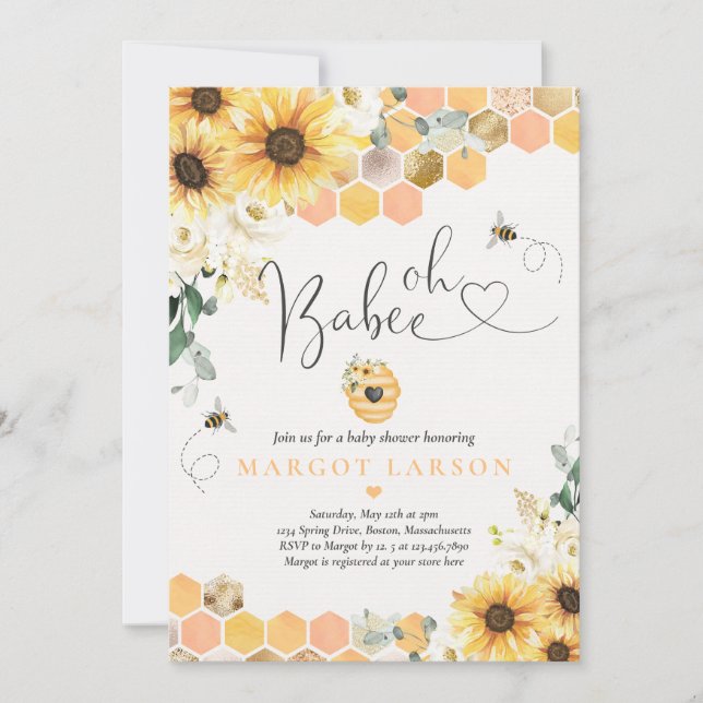 Sonnenblume Bee Baby Dusche Oh Babee Babydusche Einladung (Vorderseite)