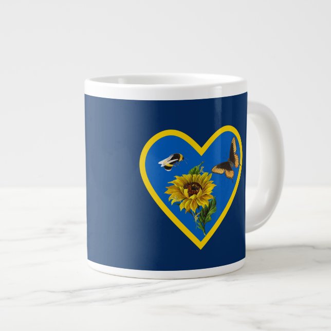 Sonnenblume Biene Butterfly Blue Yellow Heart on N Jumbo-Tasse (Vorderseite Rechts)