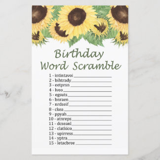 Sonnenblume BIRTHDAD WORD SCRAMBLE Game