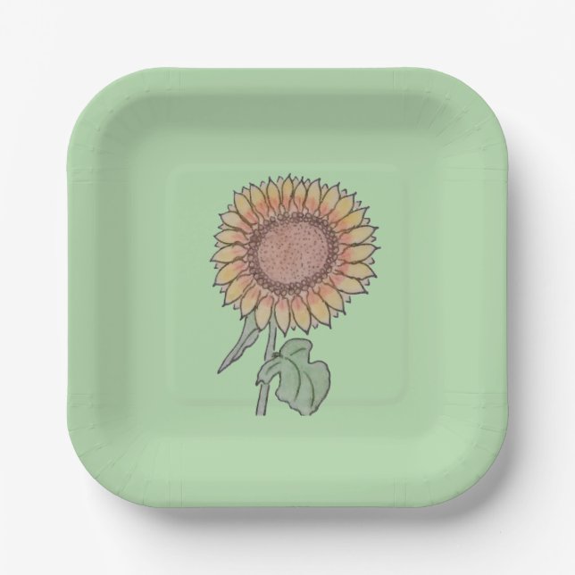 Sonnenblume Blassgrün Pappteller (Vorderseite)