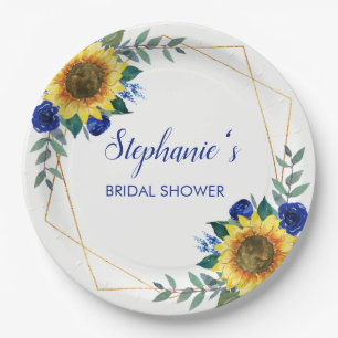 Sonnenblume Blau Blume Geometrisches Brautparty Pappteller