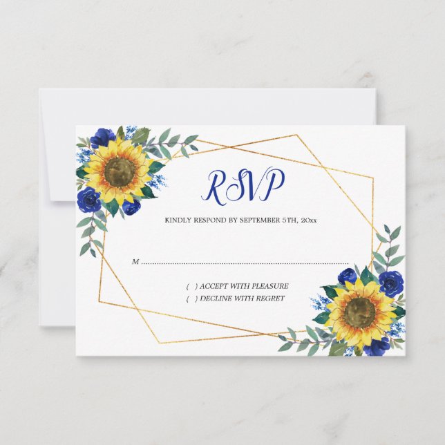 Sonnenblume Blau Blumengeometrie RSVP Karte (Vorderseite)