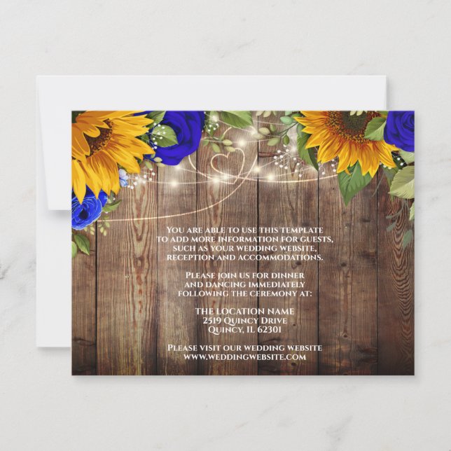 Sonnenblume Blau Rose Rustikale Hochzeitskarte Einladung (Vorderseite)