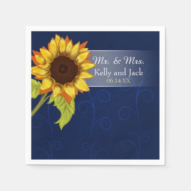 Sonnenblume/Blaue Hochzeitspass-Cocktailserie Serviette (Vorderseite)
