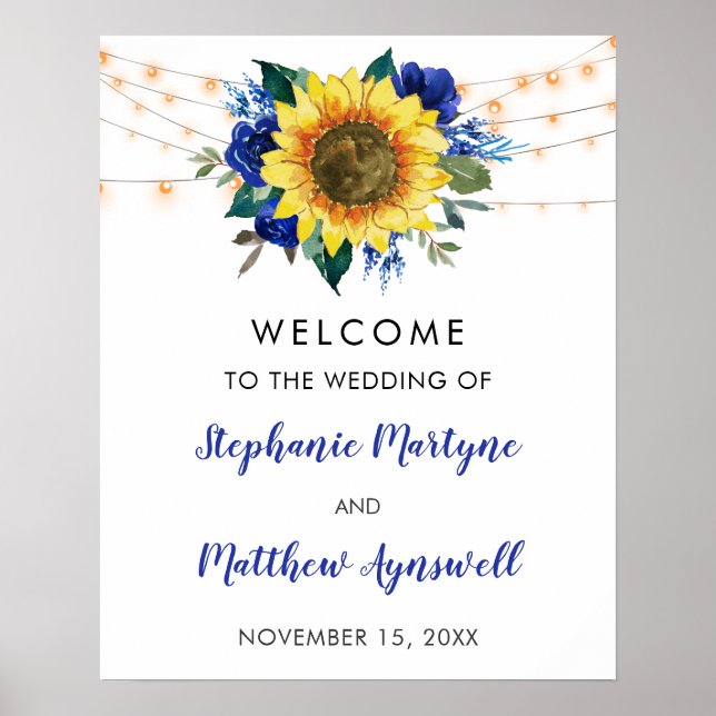 Sonnenblume Blauer Blumenstrauß Hochzeit Poster (Vorne)
