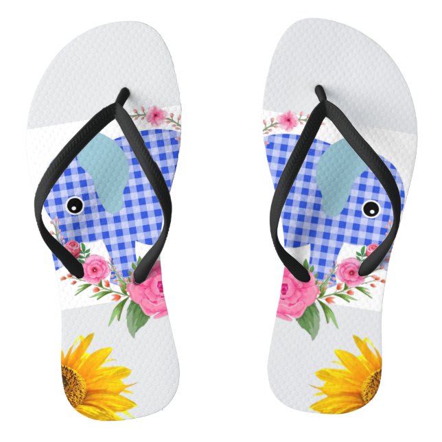 Sonnenblume Blauer Elefant florale Flip Flops (Fußbett)