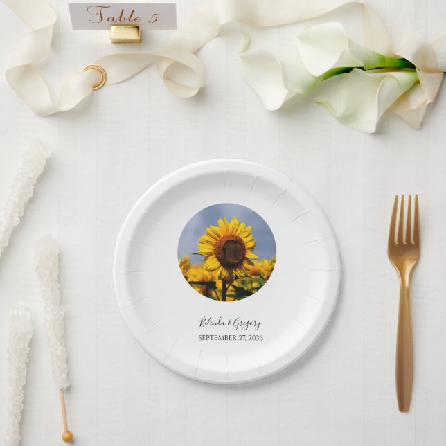 Sonnenblume Blauer Himmel Rustikale Hochzeit Pappteller (Hochzeit)