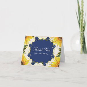 Sonnenblume & Blauer Hochzeit Danke Karte