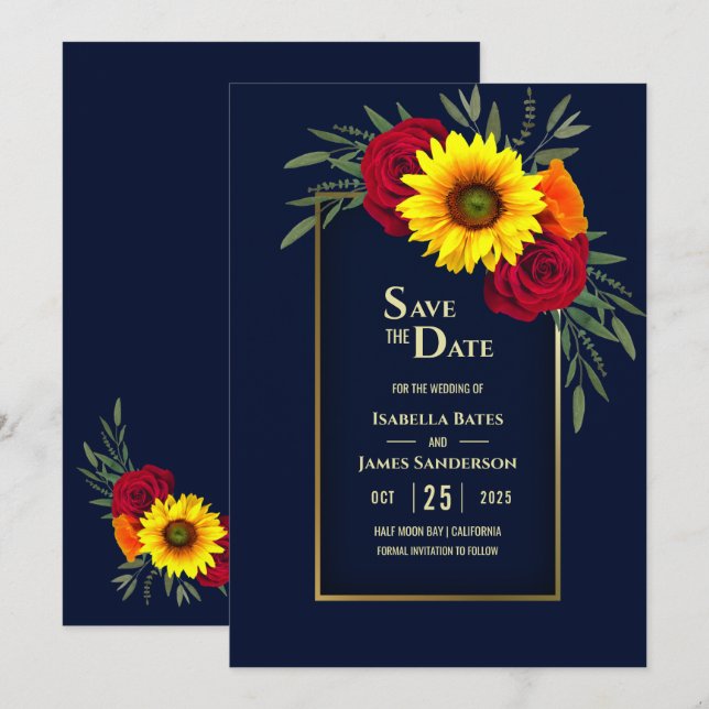 Sonnenblume Blauer Hochzeitstag speichern Save The Date (Vorne/Hinten)