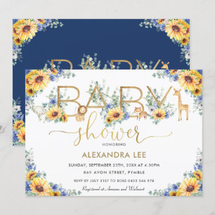 Sonnenblume Blauer Jungle Tiere Babydusche  Einladung