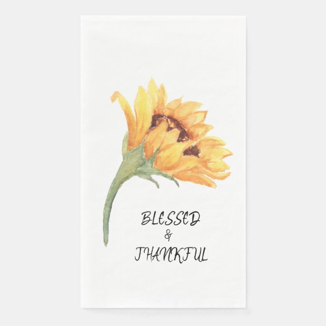 Sonnenblume BLESSED & DANKFUL Typografie Wasserfar Serviette (Vorderseite)