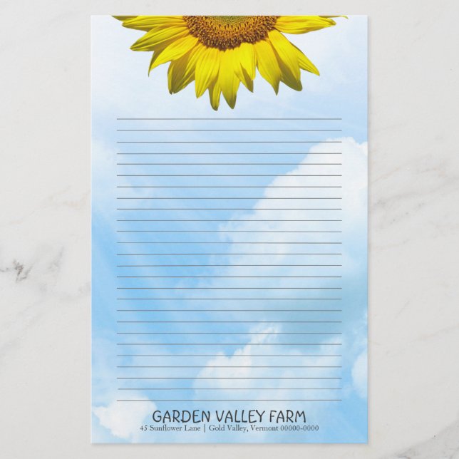 Sonnenblume Blue Sky Lined Personal Writer Paper Briefpapier (Vorderseite)