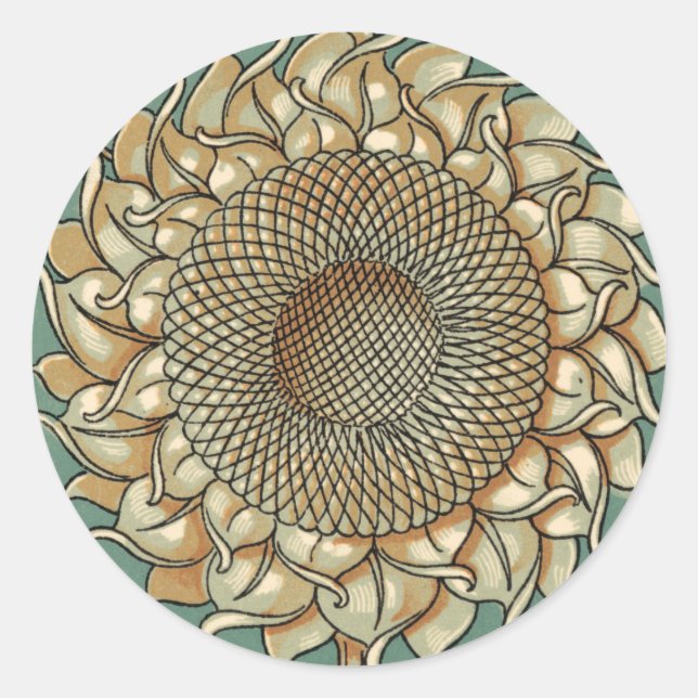 Sonnenblume blühen auf blaugrünem Hintergrund Runder Aufkleber (Vorderseite)