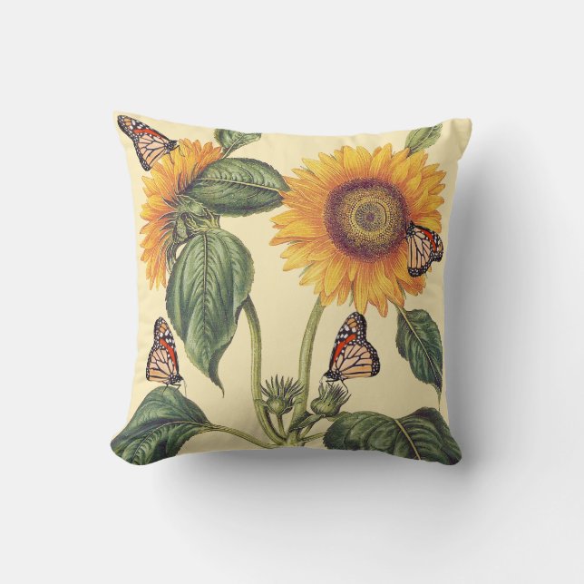Sonnenblume-Blumen-Blumenschmetterlings-Kissen Kissen (Vorderseite)