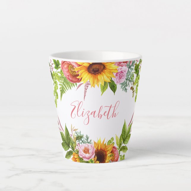 Sonnenblume Blumen Rosa Name Milchtasse (Vorderseite)