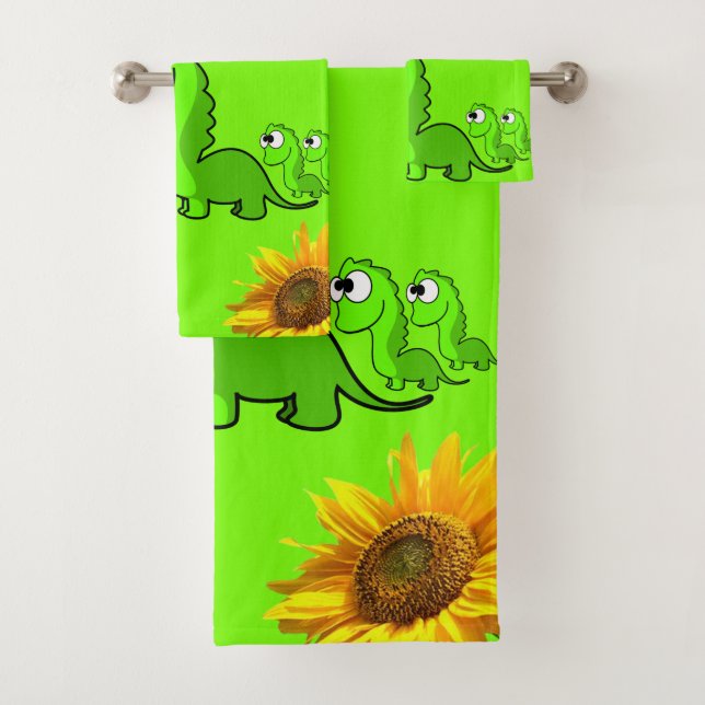 Sonnenblume Blumendinosaurier Grünes Badetuch Sets (Insitu)
