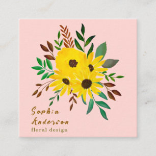 Sonnenblume Blumenstrauß - Dusky Pink Quadratische Visitenkarte