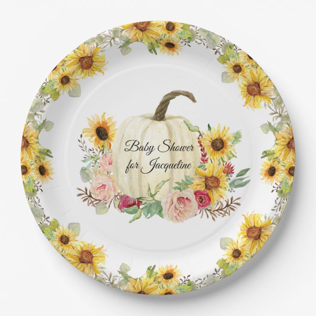 Sonnenblume Blütenblume Bouquet Fall Girl Babydusc Pappteller (Vorderseite)