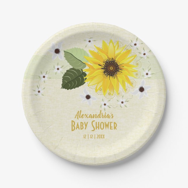 Sonnenblume Blütenwäsche Babydusche Pappteller (Vorderseite)