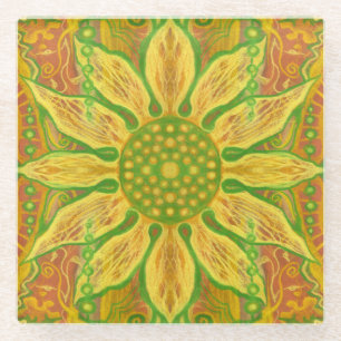 Sonnenblume bohemian Blumenkunst gelb grün orange Glasuntersetzer