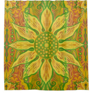 Sonnenblume böhmische Blumenkunst gelb-grün orange Duschvorhang