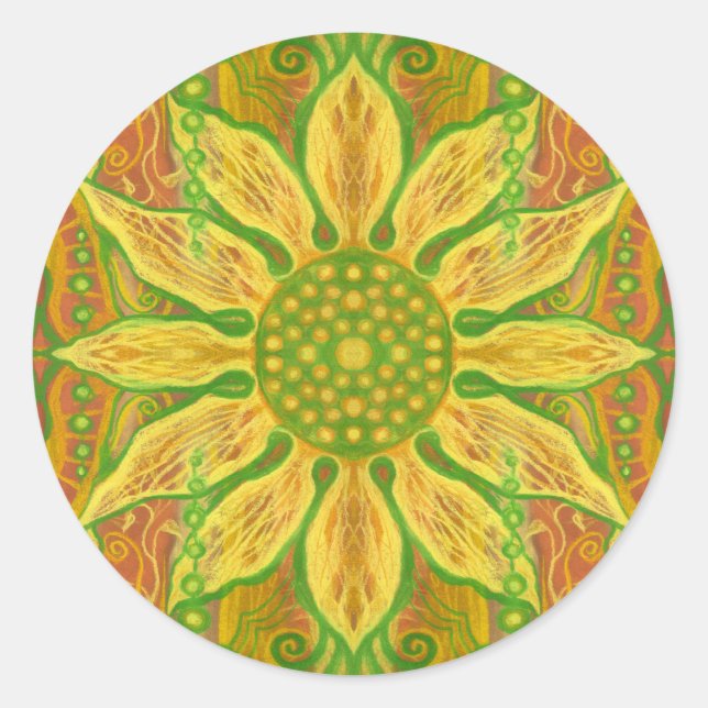 Sonnenblume böhmische Blumenkunst gelb-grün orange Runder Aufkleber (Vorderseite)