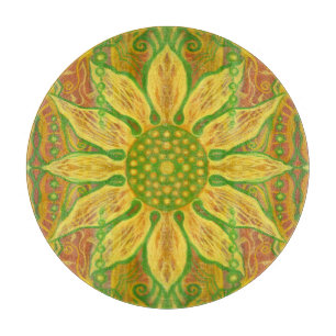Sonnenblume böhmische Blumenkunst gelb-grün orange Schneidebrett