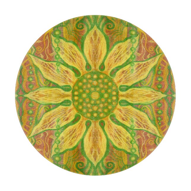 Sonnenblume böhmische Blumenkunst gelb-grün orange Schneidebrett (Vorderseite)