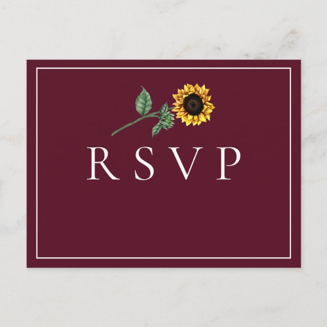 Sonnenblume Bordeaux Wedding RSVP Song Anfrage Postkarte (Vorderseite)