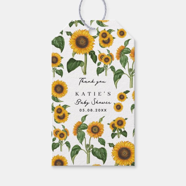 Sonnenblume Botanical Foliage Baby Dusche Gefallen Geschenkanhänger (Vorderseite)