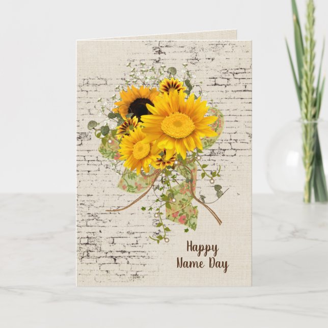 Sonnenblume Bouquet am Tag des Ziegel-Namens Karte (Vorderseite)