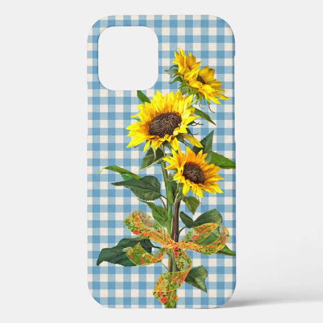 Sonnenblume Bouquet auf Blue Gingham Case-Mate iPhone Hülle (Rückseite)