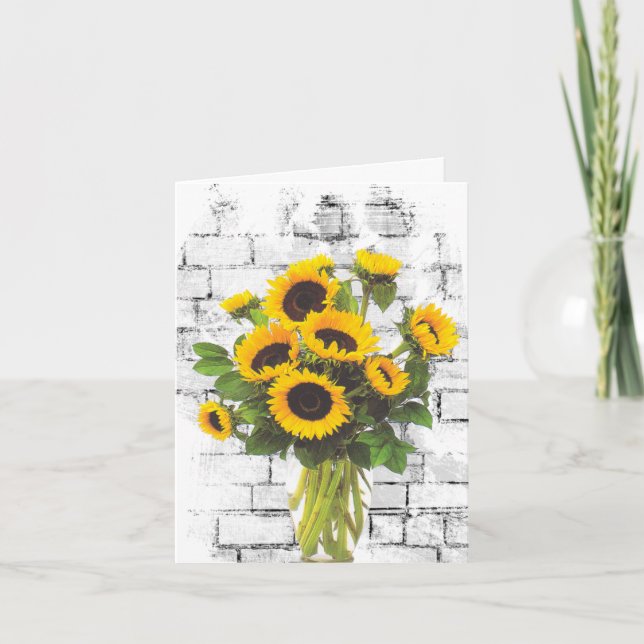 Sonnenblume Bouquet auf der Brick Wall Karte (Vorderseite)