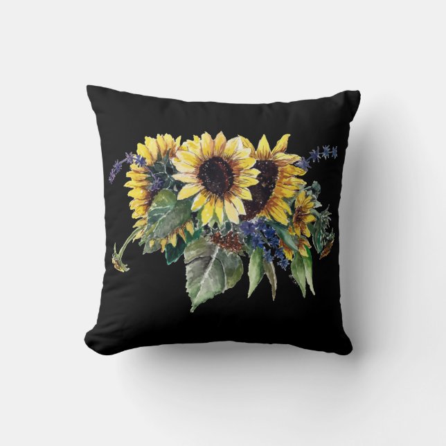Sonnenblume Bouquet auf schwarz Kissen (Vorderseite)