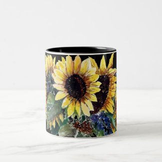 Sonnenblume Bouquet auf schwarz Zweifarbige Tasse