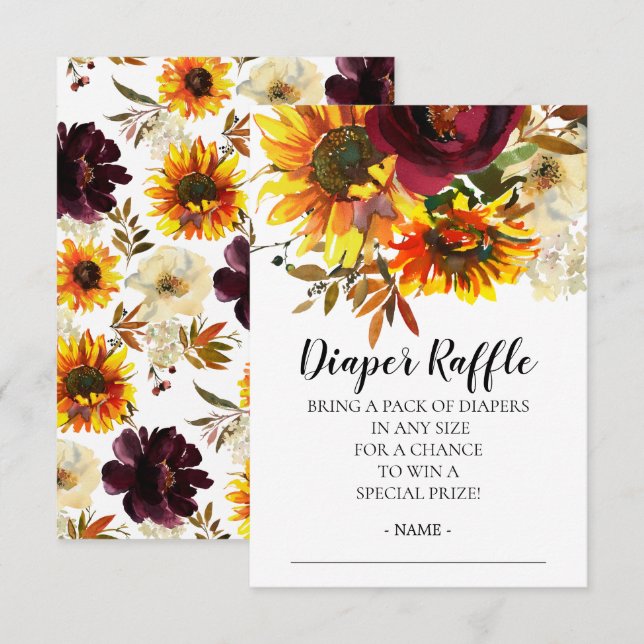 Sonnenblume Bouquet Babydusche Windeln Raffle Tick Einladung (Vorne/Hinten)