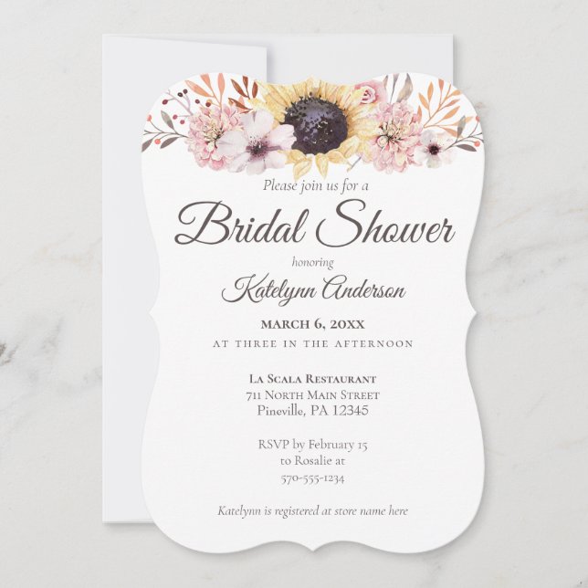 Sonnenblume Bouquet Bridal Dusche Einladungen (Vorderseite)