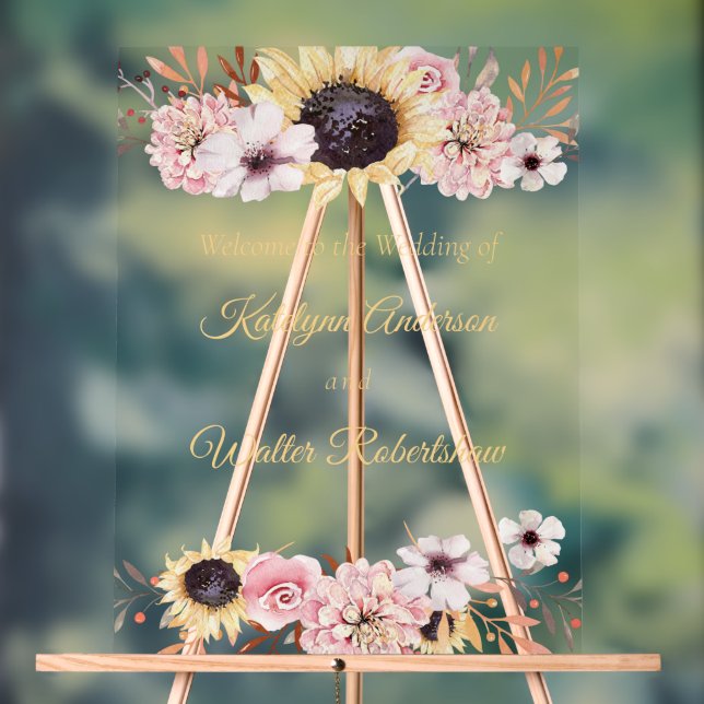 Sonnenblume Bouquet Hochzeitsempfang Acrylschild (Neutral)