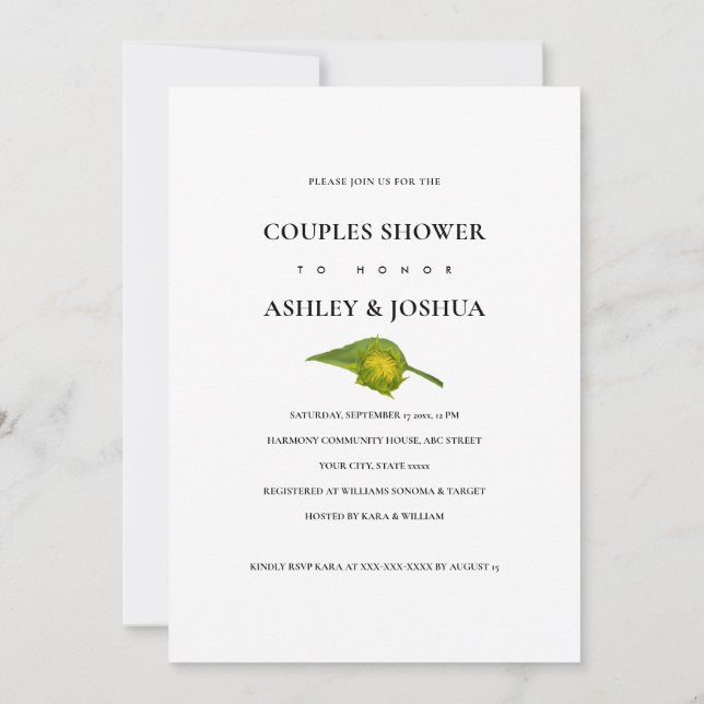 Sonnenblume Bouquet Wedding White Couples Dusche Einladung (Rückseite)