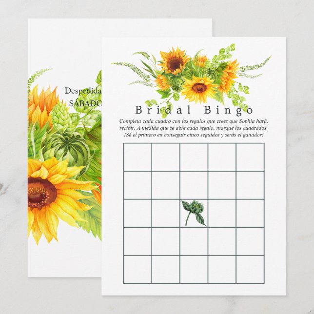 Sonnenblume Brautparty Bingo (Vorne/Hinten)