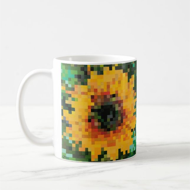 Sonnenblume Bright Floral Pixel Art Kaffeetasse (Links)