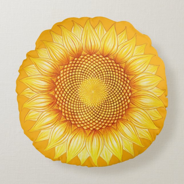 Sonnenblume-buntes glänzendes BlumenMandala-Kissen Rundes Kissen (Vorderseite)