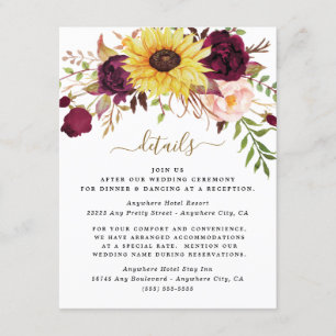 Sonnenblume Burgund Gold Blush Peony Rose Hochzeit Begleitkarte