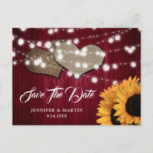 Sonnenblume Burgund Holz Hochzeit Termin merken Postkarte