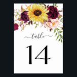 Sonnenblume Burgund Red Blush Peony Rose Hochzeit Tischnummer<br><div class="desc">Das Design besticht durch einen wunderschönen Halbkranz aus Aquarellsonnenblumen,  Pfannkuchen und Blumenelementen der Rose in verschiedenen Farbtönen wie Rosa,  Bordeaux,  Marsala/Pflaume und mehr über bemalten Grünflächen.</div>