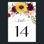 Sonnenblume Burgund Red Blush Peony Rose Hochzeit Tischnummer<br><div class="desc">Das Design besticht durch einen wunderschönen Halbkranz aus Aquarellsonnenblumen,  Pfannkuchen und Blumenelementen der Rose in verschiedenen Farbtönen wie Rosa,  Bordeaux,  Marsala/Pflaume und mehr über bemalten Grünflächen.</div>