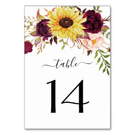 Sonnenblume Burgund Red Blush Peony Rose Hochzeit Tischnummer